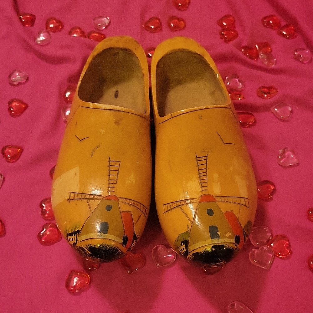 Yellow Wooden Mules with Windmill Design